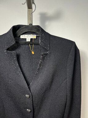 ST.JOHN Santana Knit Blazer, Crystal Embellished/Heart Shaped Buttons 4 LNWOT